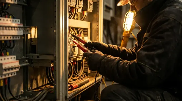 Generiertes Bildmotiv eines Elektrikers bei der Arbeit