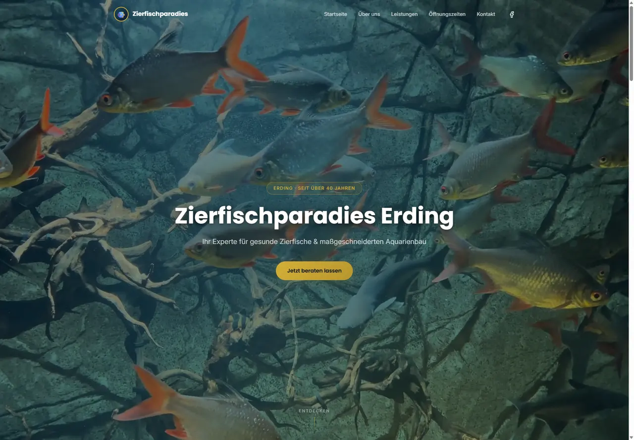 Screenshot der Website zierfischparadies-erding.de